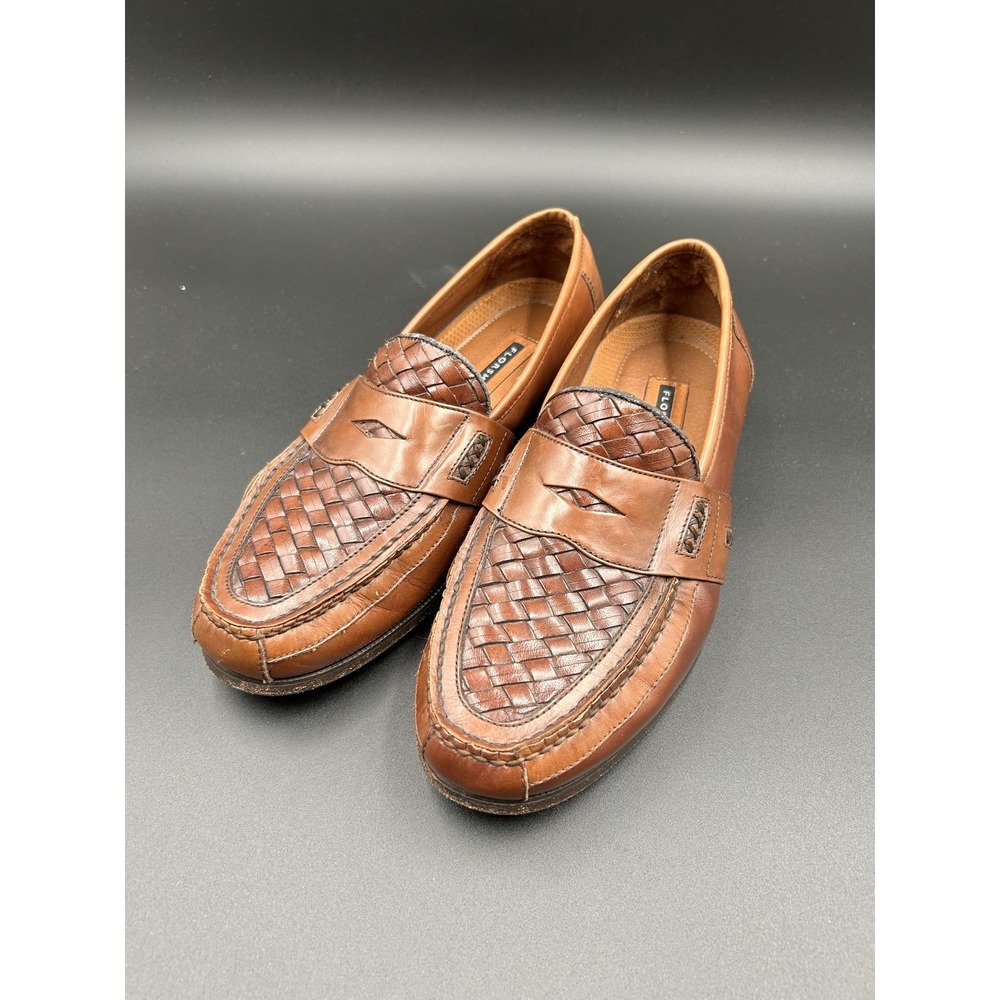 Florsheim Mens Brown Woven Leather Penny Loafers Size 9.5 D Cognac 11242